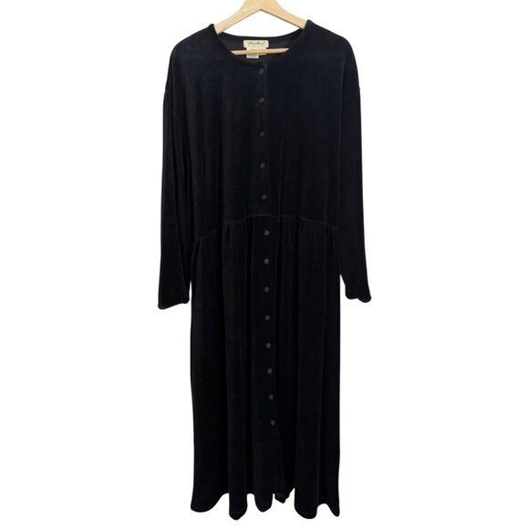 Vintage Eddie Bauer Velvet Long Sleeve Maxi Dress Black XXL Whimsygoth Witchy - Picture 1 of 4